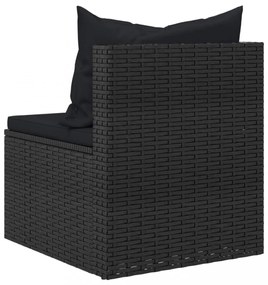 2 db fekete polyrattan kerti középső kanapé párnákkal