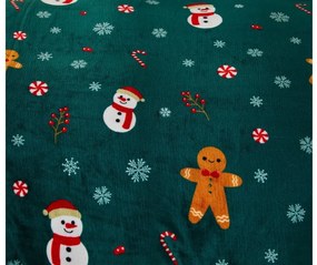 HÓEMBER ÉS GINGERBREAK zöld mikroplüss ágynemű + SOFT fehér mikroplüss lepedő 90x200 cm