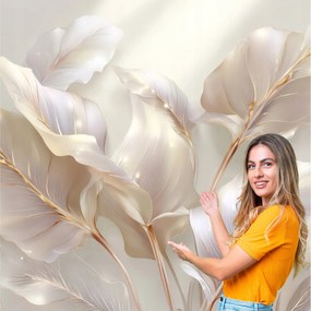 Fotótapéta Nappali Hálószoba Levelek Absztrakt Arany Bézs 490x260 LAZB05F