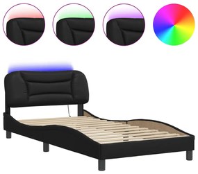 fekete műbőr ágykeret LED-világítással 100 x 200 cm