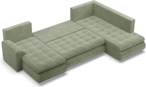 Tokio U sarokkanapé, 3 ágyneműtartóval, kordbársony, jobboldali, zöld