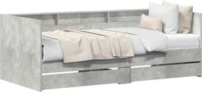 vidaXL Nappali ágy fiókkal tárolóval Szürke 90 x 200 cm Faanyag