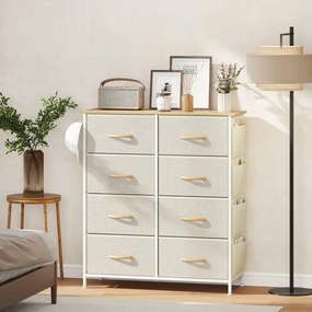 HOMCOM Hálószobai komód 8 szövettel bélelt fiókkal, acél merevítőkkel, fa felülettel, 86 x 30 x 94,5cm, bézs