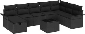 vidaXL Kerti Kanapé Szett párnával tárolóval 9 pcs Fekete Poli rattan