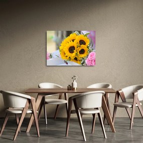 Napraforgós esküvői csokor képe (üvegen) (70x50 cm)