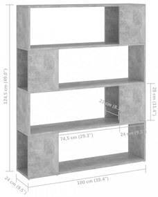 betonszürke térelválasztó könyvszekrény 100 x 24 x 124 cm