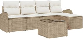 vidaXL Kerti Kanapé Szett párnával 6 pcs Bézs Poli rattan
