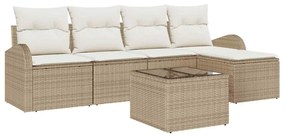 vidaXL Kerti Kanapé Szett párnával 6 pcs Bézs Poli rattan