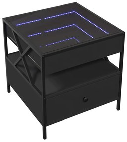 fekete végtelen hatású LED-es dohányzóasztal 50 x 50 x 51 cm