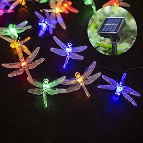 30 LED-es napelemes szitakötő kerti színes LED fényfüzér, 6,5 méter