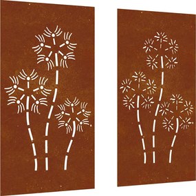 vidaXL 2 db virágmintás corten acél kerti faldísz 105 x 55 cm