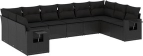 vidaXL 10 részes fekete polyrattan kerti ülőgarnitúra párnákkal