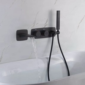 Falba süllyesztett kádtöltő csaptelep ELITE EDITION BSC1715 LED-kijelzővel és vízesés kifolyóval, grafitszürke, fekete és króm kivitelben — Fekete