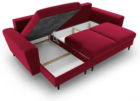 Piros bársony kinyitható tárolóhelyes sarokkanapé Kyoto – Cosmopolitan Design