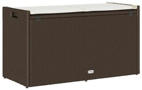 barna polyrattan kültéri tárolópad párnával 100 cm