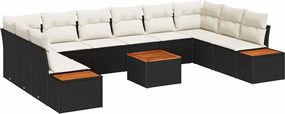 vidaXL Kerti Kanapé Szett párnával 11 pcs Fekete Poli rattan