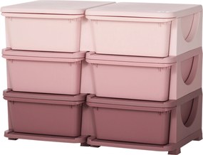 HOMCOM Gyermek Fiókos Szekrény Tárolóhellyel Játék Szervező Játék Láda Hat Szinttel Gyerekszobába 3-6 Éves Gyerekbútor Rózsaszín 75 x 37 x 56,5 cm | A