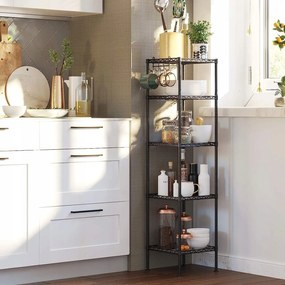 Fém állvány 5 drótpolccal, fekete