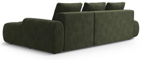 Zöld bársony kinyitható-tárolóhelyes sarokkanapé (jobb oldali-heverő résszel) Linz – Cosmopolitan Design