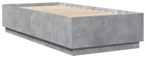 betonszürke szerelt fa ágykeret LED-del 100 x 200 cm
