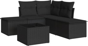 vidaXL 6 részes fekete polyrattan kerti ülőgarnitúra párnákkal