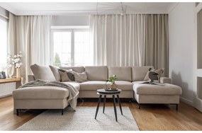 Bézs kordbársony kinyitható sarokkanapé (bal oldali) Lofty Lilly – Miuform