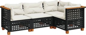 vidaXL 4 részes fekete polyrattan kerti ülőgarnitúra párnákkal