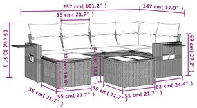 7 részes szürke polyrattan kerti ülőgarnitúra párnákkal