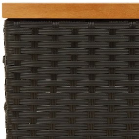 fekete polyrattan és akácfa kerti asztal 70 x 70 x 25 cm