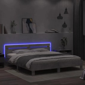 betonszürke ágykeret fejtámlával és LED-del 180 x 200 cm