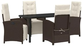 vidaXL Kert étkező szett párnával 5 pcs Barna polirattan