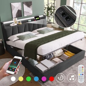 Kárpitozott ágy Hidraulikus dupla ágy Led Usb 160x200+Matrac