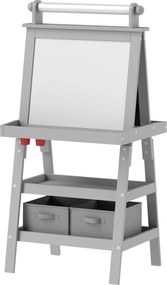 AIYPLAY 3 az 1-ben Gyermekrajzoló Állvány - mágneses, kétszínű gyermek fekete táblával, papírtekercsel és tárolókosarakkal 59x48x118 cm Szürke | Aosom