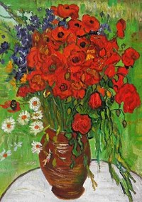 Van Gogh-Red Poppies Daisies üvegkép, falikép