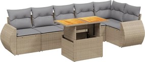 vidaXL 7 részes bézs polyrattan kerti ülőgarnitúra párnákkal