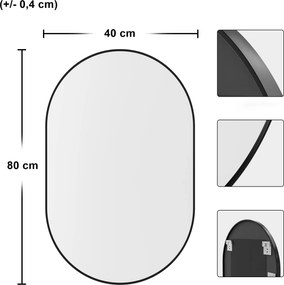 Ovális fali tükör OLVANI 80x40 cm fekete kerettel