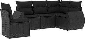 vidaXL 5 részes fekete polyrattan kerti kanapészett párnákkal
