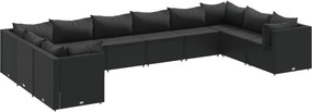 vidaXL 10 részes fekete polyrattan kerti ülőgarnitúra párnákkal