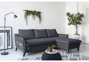 Charming Charlie antracit kinyitható sarokkanapé, jobb oldali - Miuform