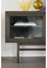 Barna tálalószekrény tolóajtóval, tölgyfa dekorral 170x75 cm Hazelton – Rowico