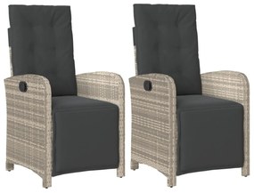 2 db világosszürke polyrattan dönthető kerti szék lábtartóval