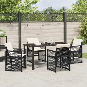 5 darabos Kerti Étkezőgarnitúra Párnákkal Fekete Poly Rattan