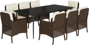 vidaXL 9 részes barna polyrattan kerti étkezőgarnitúra párnákkal