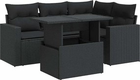 vidaXL 5 részes fekete polyrattan kerti kanapészett párnákkal
