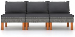 3 db polyrattan és tömör eukaliptuszfa középső kanapé