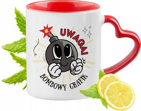 Piros bögre szív alakú füllel Ajándék Grafika