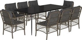 vidaXL 9 részes szürke polyrattan kerti étkezőgarnitúra párnával