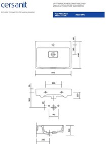 Cersanit VIRGO kerámia mosdó, süllyesztett, 60x46 cm, K118-006