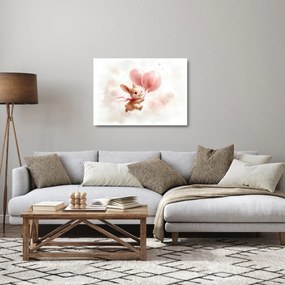 Üveg kép - Nyuszi léggömbökkel (70x50 cm)