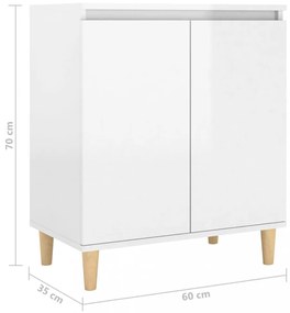 magasfényű fehér tálalószekrény tömör falábakkal 60x35x70 cm